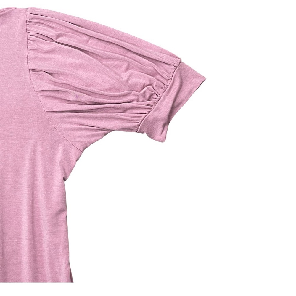 Madison Grey Puff Sleeve Top Women XL Mauve Pink Good Pleated Knit crew neck Tee - Picture 9 of 11